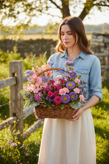 Woman holding Country Basket Blooms