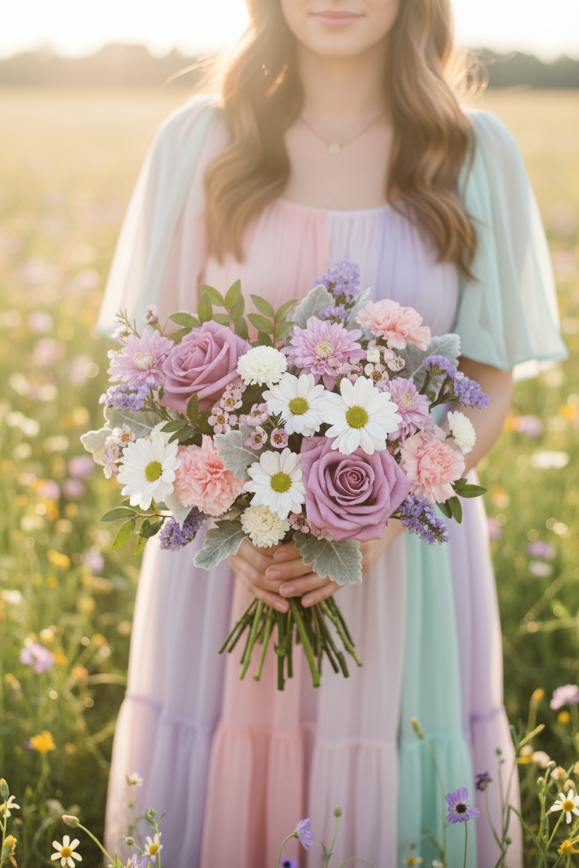 Woman holding Pastel Meadow Bouquet
