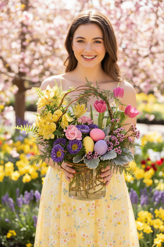 Woman holding Pop Of Springtime Bouquet