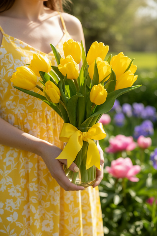 Woman holding Sunny Yellow Tulips