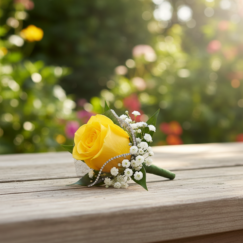 Yellow Rose Boutonniere in Natural Setting
